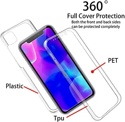360 Full Body Case for iPhone 12 11 Pro XR XS Max 8 7 6 Plus 5S SE 2020 Double Side Silicone TPU Funda Transparent Protect Cover