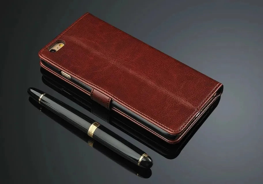 For iPhone 7 Cases 5s 6s plus 5 SE Case Flip Wallet Genuine Leather Cover For iPhone X 6 Cover  Stand Function 3 Card Holder