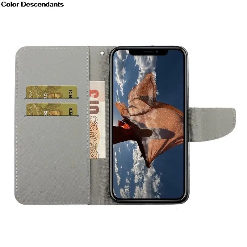 Painted Leather Case For iPhone 12 13 Pro Max mini SE 2020 15 Flip Wallet Card Slot Holder Phone Book Cover Flower Butterfly Cat