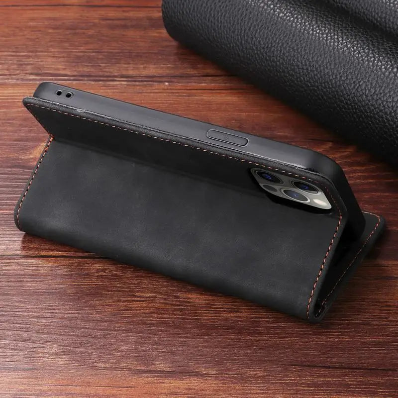 Leather Flip Case For iPhone 16 17 15 14 13 12 11 Pro Max Case For iPhone 17 Air 16E 13 12 X XR XS 6 8 7 Plus Shockproof Cover