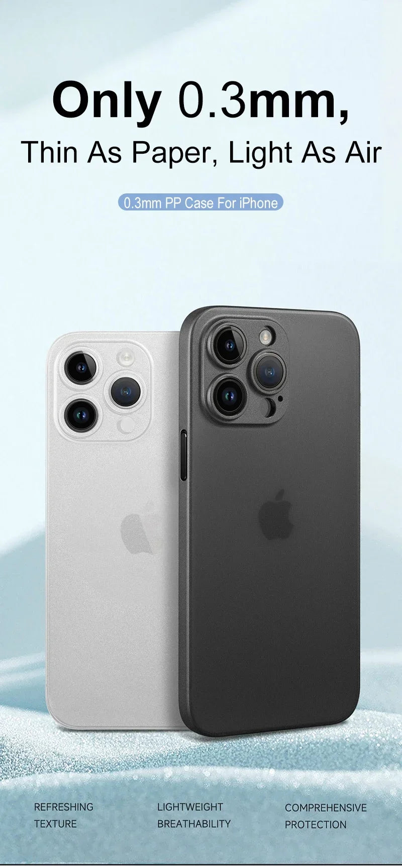 0.3mm Ultra Thin Clear Matte PP Hard Ultra Slim Case For Iphone 17 Air 17PRO 16 15 14 13 12 11 Pro Max Shell Silm Back Case