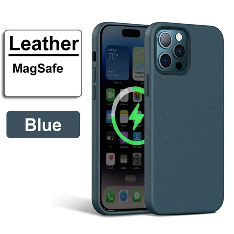 Luxury MagSafe Case for Apple iPhone 17 Pro Max 16 13 12 14 15 Plus Leather Official Style MacSafe Magnetic i Phone Cover Etui