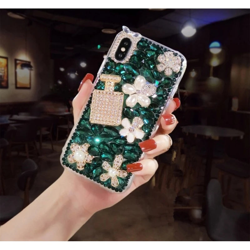 Luxury Bling Diamond Bottle Rhinestone Flower Case For Samsung A30 A50 A70S A22 A32 5G A52 A71 4G A51 A72 A73 A53 A33 Cover Case