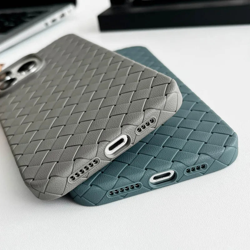 Braided Textured Phone Case for IPhone 17 16E 15 14 12 13 Pro Max Liquid Silicone Knitted Pattern Breathable Cooling Back Cover