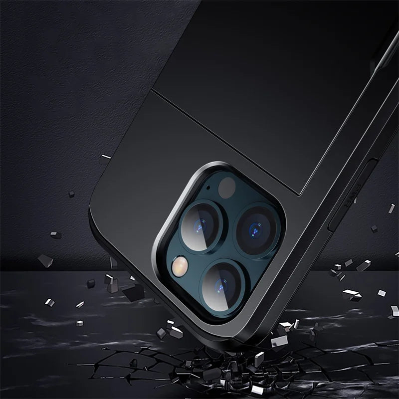 Case For iPhone 16e 15 14 13 12 11 16 Pro Max Mini XS XR 7 8 Plus SE Slide Wallet Card Slot Hard PC Heavy Duty Protective Cover