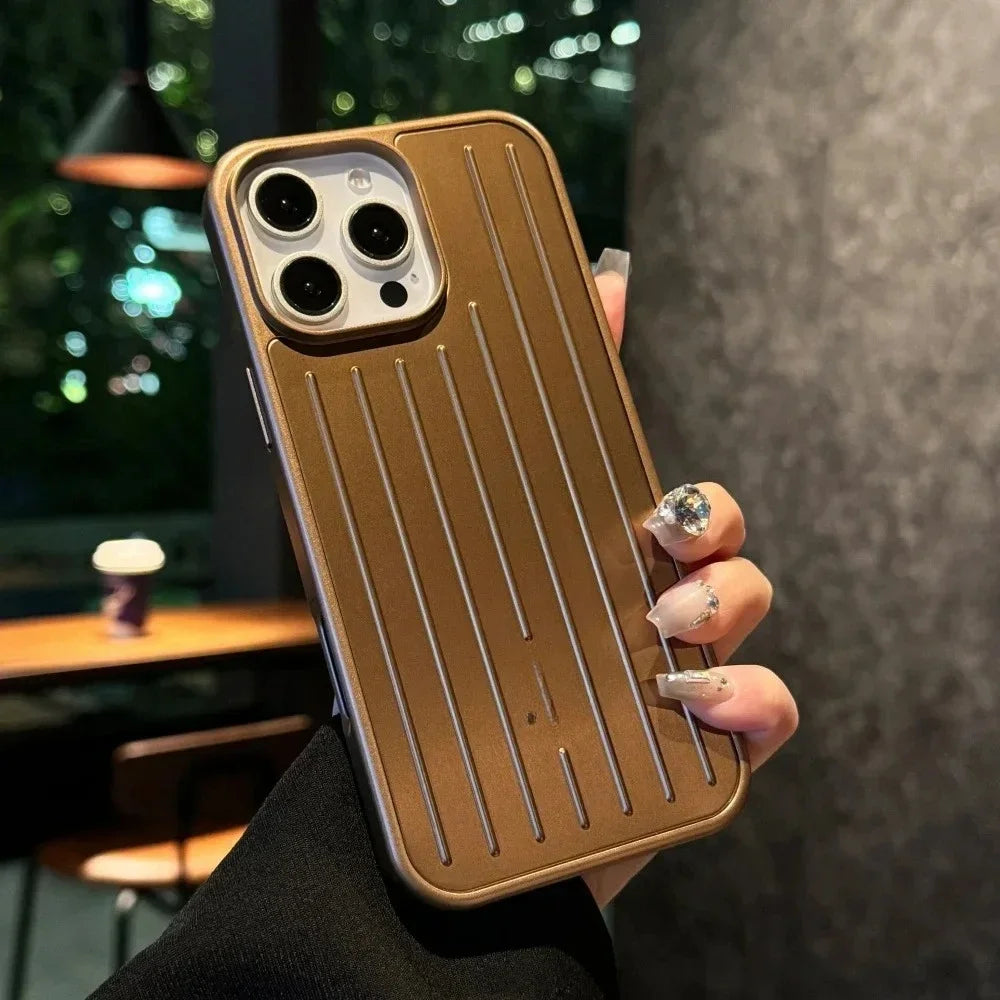 3D Corrugated Stripe Stylish Business Luggage Phone Case for IPhone 16 15 14 13 ProMax Cover Hard Shockproof Bumper Luxury Funda