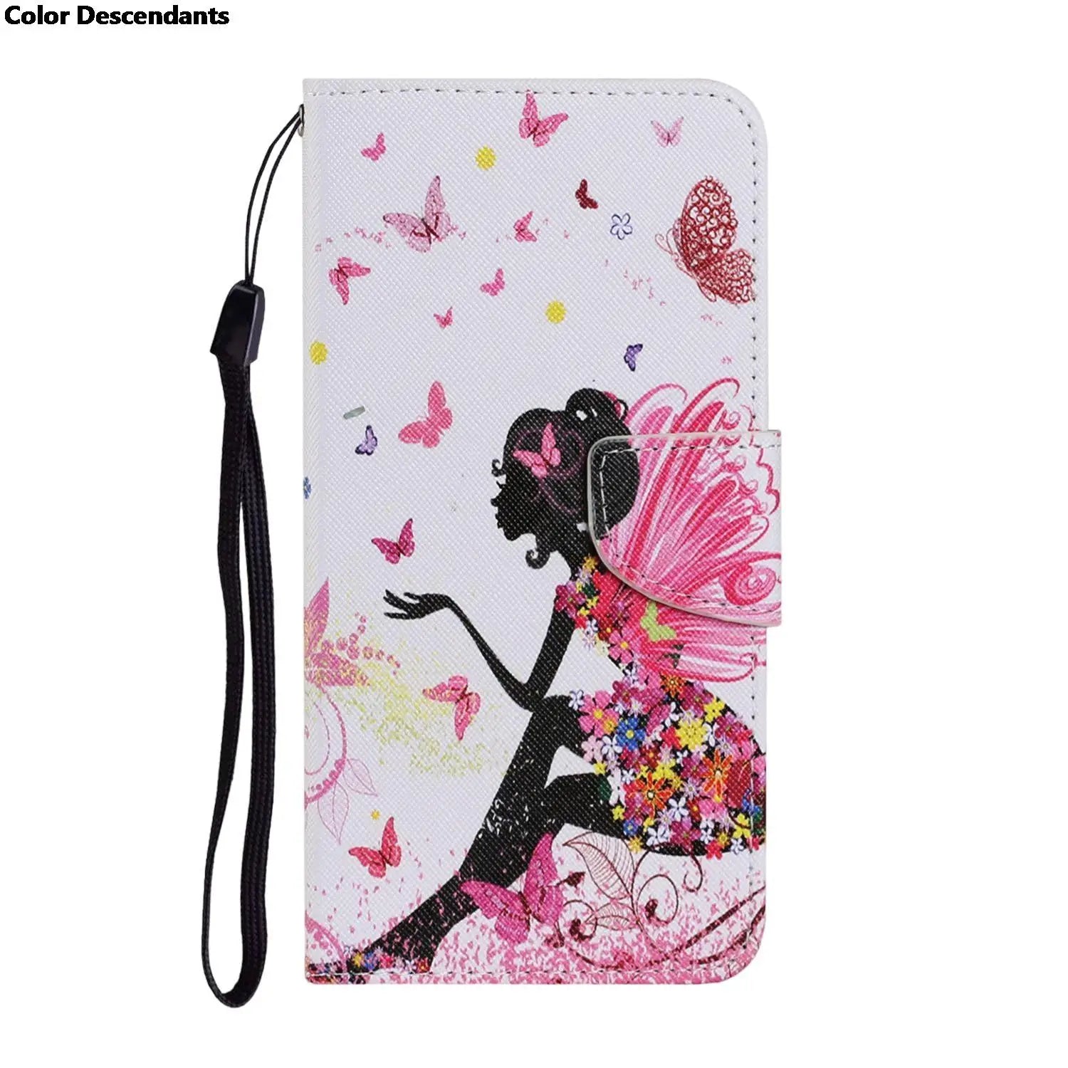 Painted Leather Case For iPhone 12 13 Pro Max mini SE 2020 15 Flip Wallet Card Slot Holder Phone Book Cover Flower Butterfly Cat