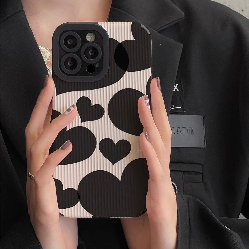 Black Love Heart Silicone Case For Samsung Galaxy S22 S23 S24 Ultra A54 5G A34 A53 A51 A52 A23 A32 A31 A71 A72 A73 A14 A13 A12