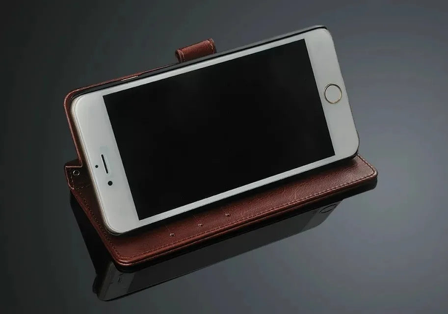 For iPhone 7 Cases 5s 6s plus 5 SE Case Flip Wallet Genuine Leather Cover For iPhone X 6 Cover  Stand Function 3 Card Holder