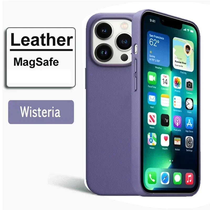 Luxury MagSafe Case for Apple iPhone 17 Pro Max 16 13 12 14 15 Plus Leather Official Style MacSafe Magnetic i Phone Cover Etui