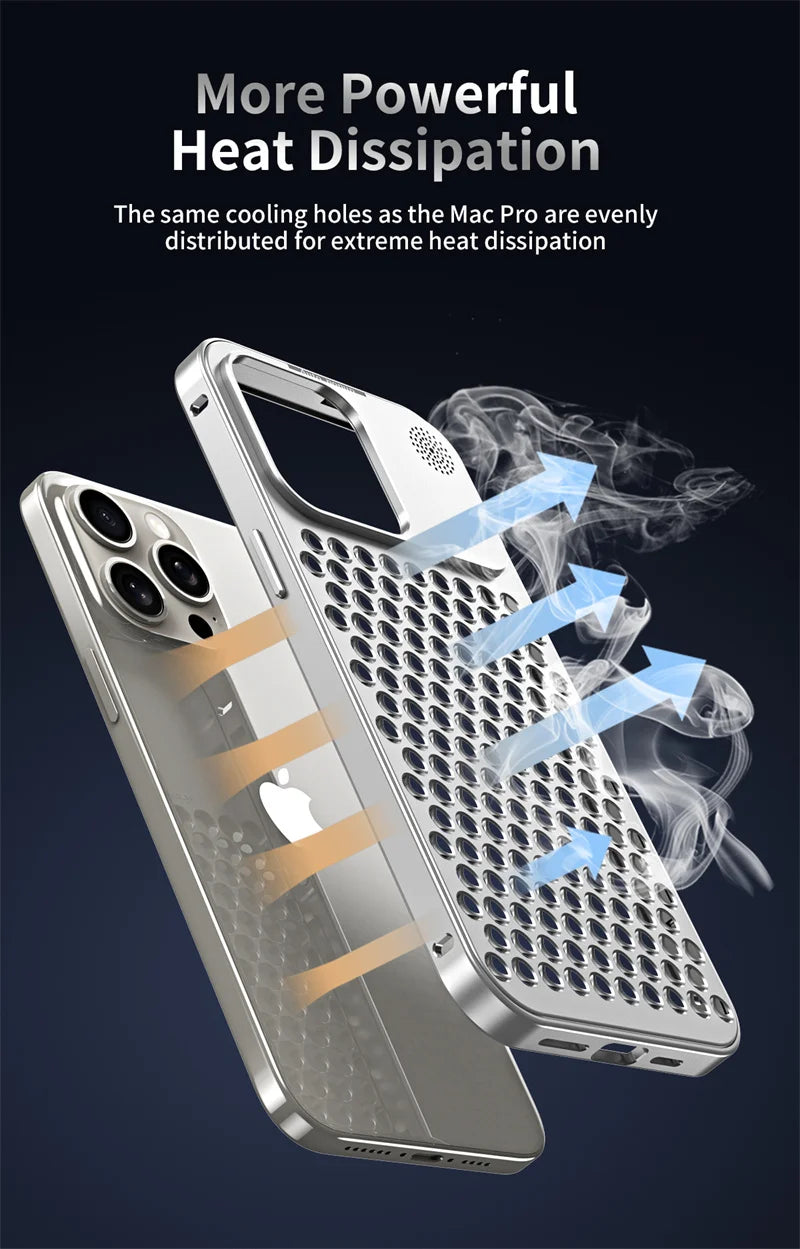 Metal aluminium Hollow Cooling Phone Case for iPhone 14 13 12 16 Pro Max 15 16 Plus Aromatherapy Diffuser Detachable Rear Cover