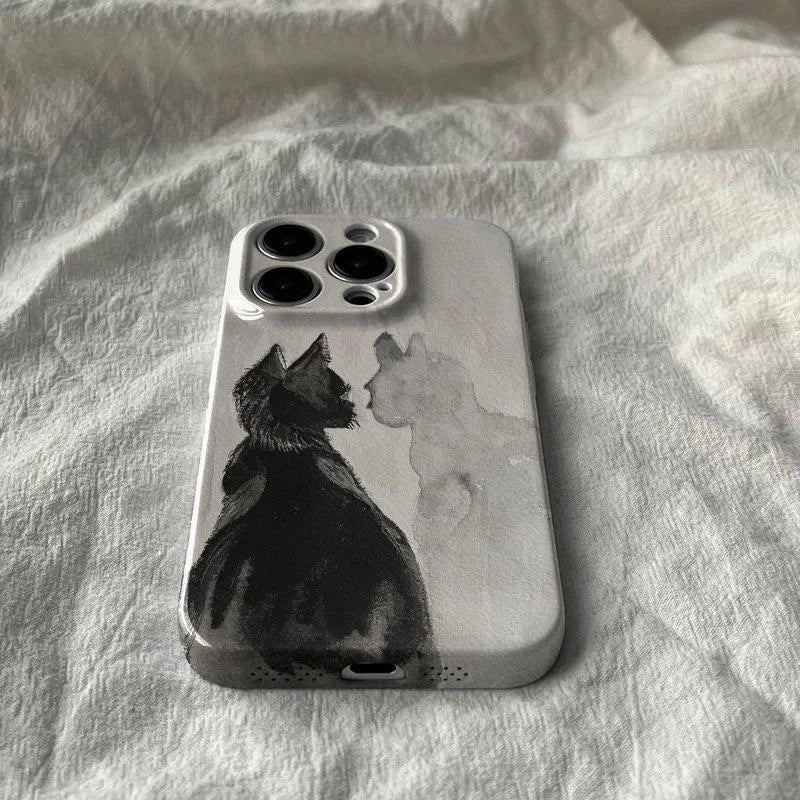 Artistic Black Cat Looking in Mirror Watercolor Painting Phone Case for iPhone 17 16 15 14 11 12 13 Pro Max Air Plus Back Cover