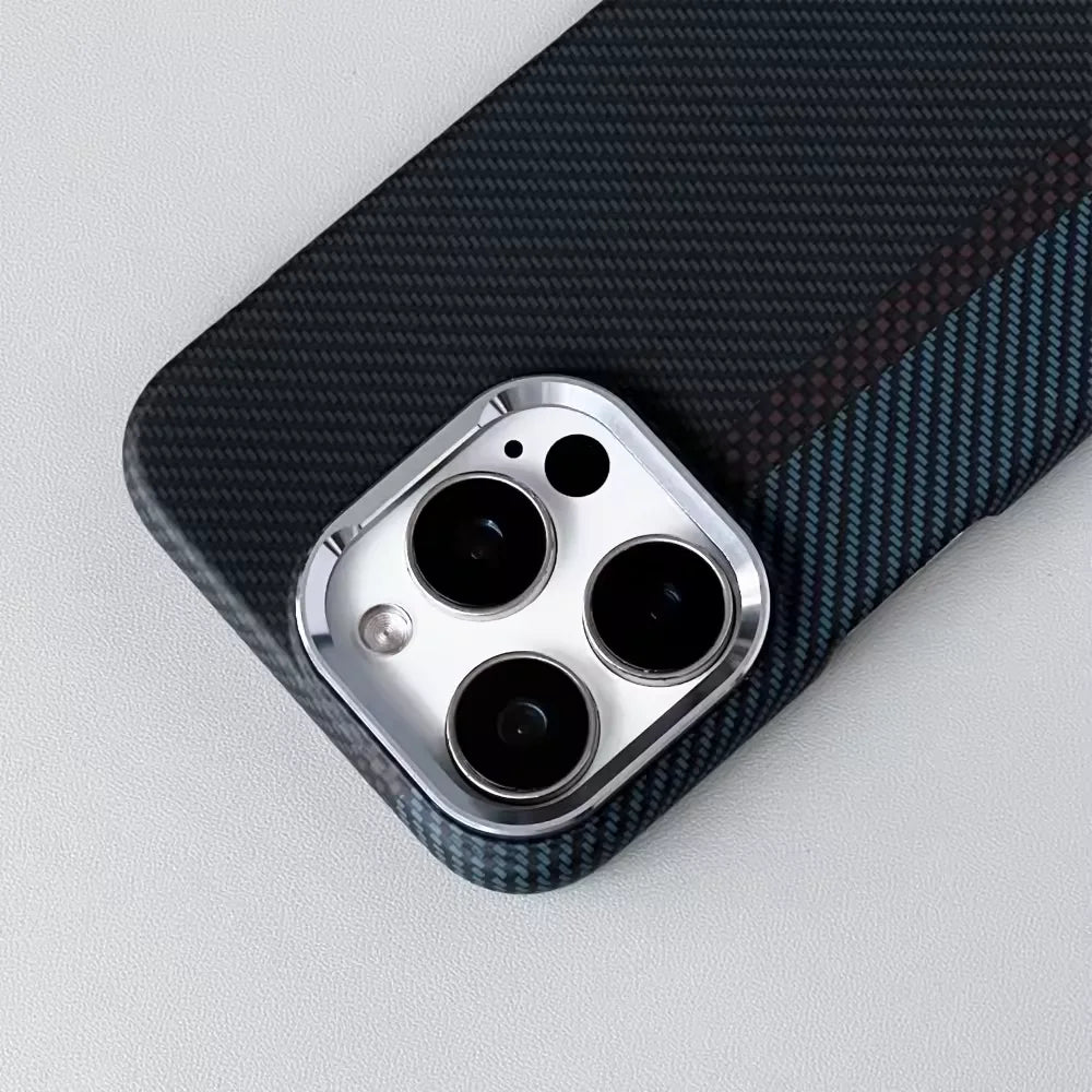Luxury Carbon Fiber Texture Magnetic Phone Case for IPhone 17 14 15 16 Pro Max 17Po 17Air Alloy Lens Ultra Thin Hard PC Cover
