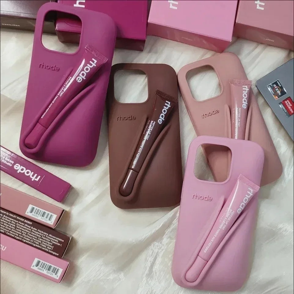 Lemontini Yellow Portable Lip Gloss Silicone Phone Case for IPhone 17 11 12 13 14 15 16 Pro Max Plus Lipstick Shockproof Cover
