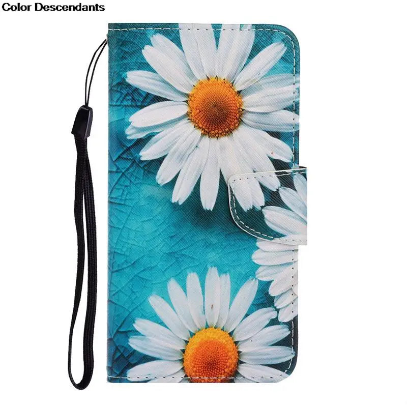 Painted Leather Case For iPhone 12 13 Pro Max mini SE 2020 15 Flip Wallet Card Slot Holder Phone Book Cover Flower Butterfly Cat