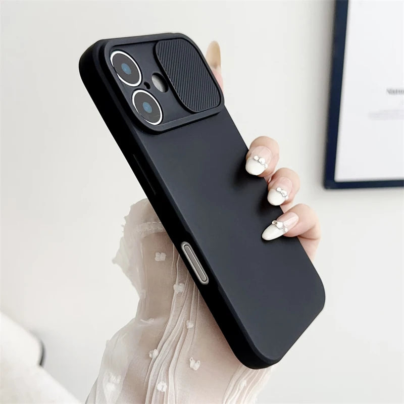 Slide Camera Lens Protection Case For iPhone 16 15 14 Plus 13 12 11 Pro X XS XR Max 8 7 Shockproof Bumper Soft Silicone Cover