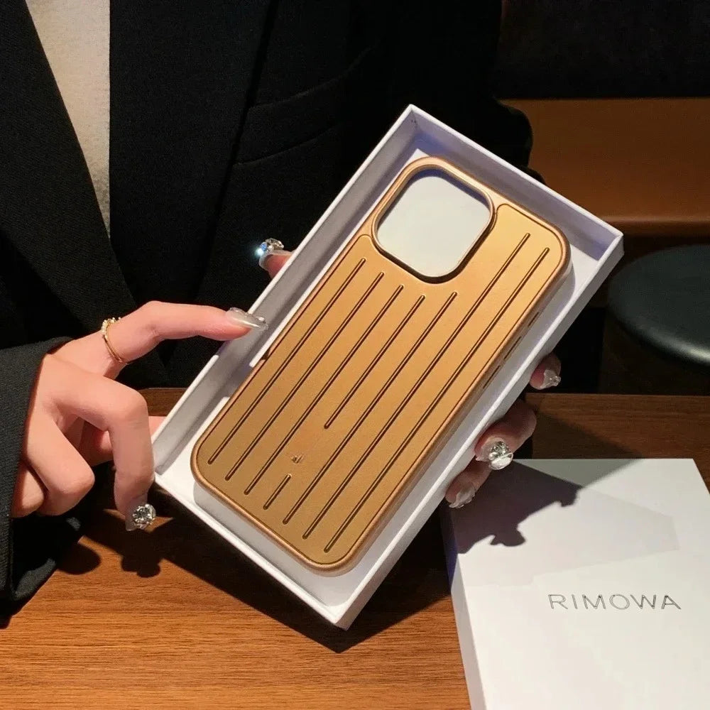 3D Corrugated Stripe Stylish Business Luggage Phone Case for IPhone 16 15 14 13 ProMax Cover Hard Shockproof Bumper Luxury Funda