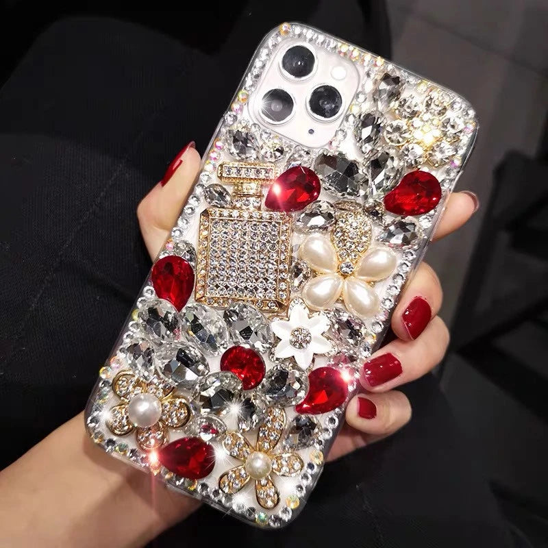 Luxury Bling Diamond Bottle Rhinestone Flower Case For Samsung A30 A50 A70S A22 A32 5G A52 A71 4G A51 A72 A73 A53 A33 Cover Case