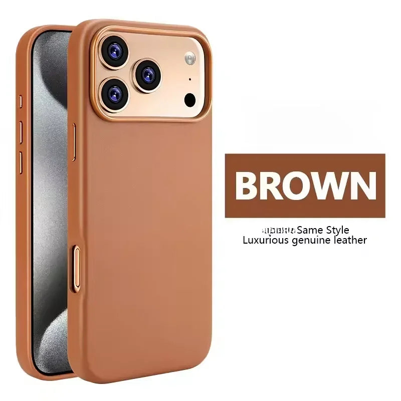 High-end Leather Phone Case for iPhone 17 Pro Max Air 16 15 Original Business Strong Magnetic Wireless Charging Protective Cover