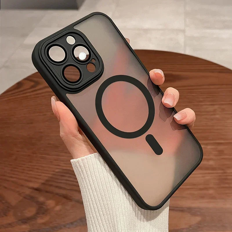 Magnetic Luxury Lens Protector Matte Translucent Case For iPhone 17 16 15 14 13 12 11 Pro Max For Magsafe Wireless Charger Cover