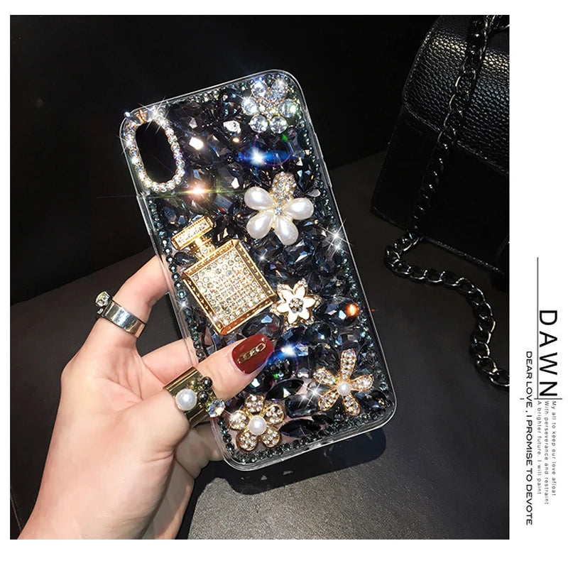 Luxury Bling Diamond Bottle Rhinestone Flower Case For Samsung A30 A50 A70S A22 A32 5G A52 A71 4G A51 A72 A73 A53 A33 Cover Case