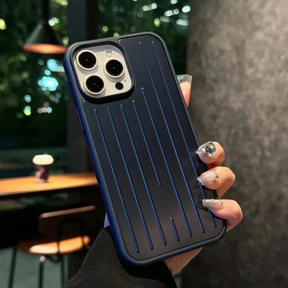 3D Corrugated Stripe Stylish Business Luggage Phone Case for IPhone 16 15 14 13 ProMax Cover Hard Shockproof Bumper Luxury Funda