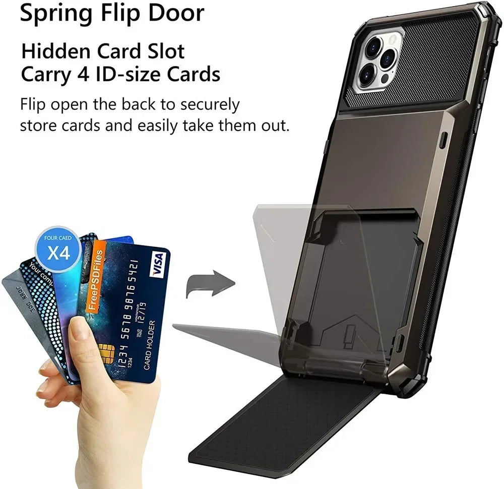 Wallet 4-Card Slot Credit Phone Case For iPhone 16 Pro Max 15 Plus 14 Pro 13 11 12 XR XS Max Cards Holder Anti Fall Cover Funda