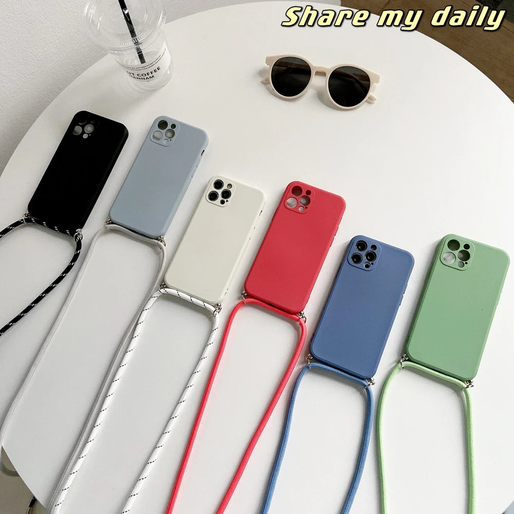 Crossbody Lanyard Strap Rope Phone Case For Samsung Galaxy A06 A05s A04e A03 A02 A01 A70 A50 A30 A20S A10 Necklace Cover