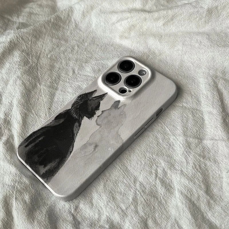 Artistic Black Cat Looking in Mirror Watercolor Painting Phone Case for iPhone 17 16 15 14 11 12 13 Pro Max Air Plus Back Cover