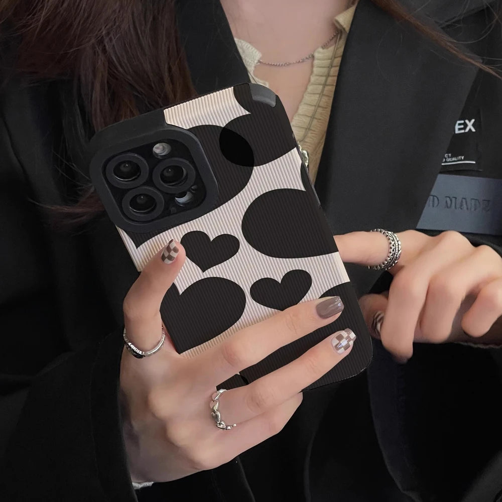 Black Love Heart Silicone Case For Samsung Galaxy S22 S23 S24 Ultra A54 5G A34 A53 A51 A52 A23 A32 A31 A71 A72 A73 A14 A13 A12