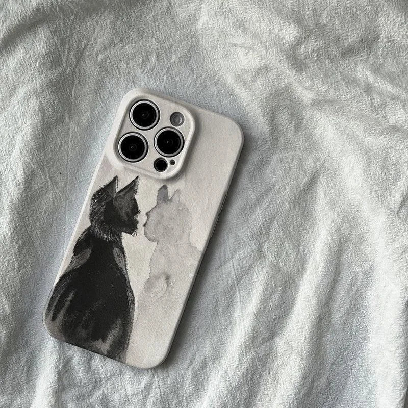 Artistic Black Cat Looking in Mirror Watercolor Painting Phone Case for iPhone 17 16 15 14 11 12 13 Pro Max Air Plus Back Cover