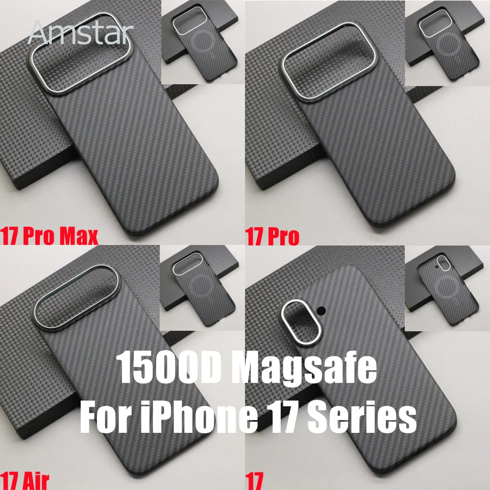 Amstar Magnetic Carbon Fiber Case for iPhone 17 Pro Max / 17 Pro Magsafe Case Aramid Fiber Magnetic Cover for iPhone 17 Air / 17