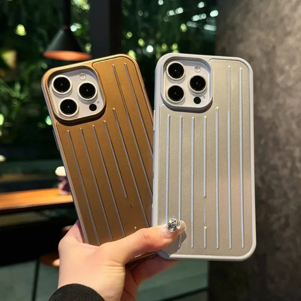3D Corrugated Stripe Stylish Business Luggage Phone Case for IPhone 16 15 14 13 ProMax Cover Hard Shockproof Bumper Luxury Funda