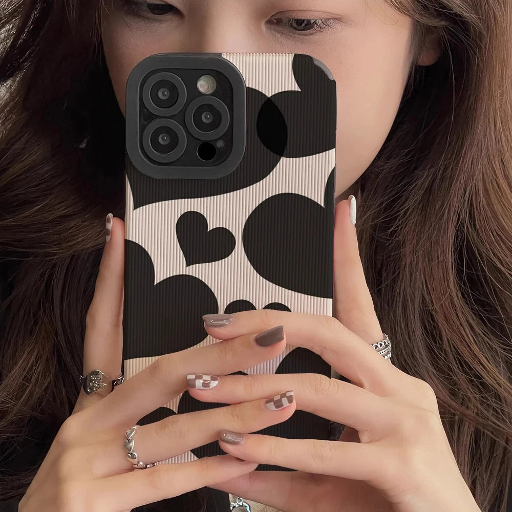 Black Love Heart Silicone Case For Samsung Galaxy S22 S23 S24 Ultra A54 5G A34 A53 A51 A52 A23 A32 A31 A71 A72 A73 A14 A13 A12