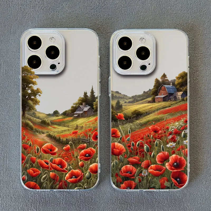 Poppy Flower Bloom Hot Red Clear Case For  iPhone 15 11 14 Pro Max 12 13 Pro Max Mini XS X XR SE 2020 7 8 Plus Transparent Cover