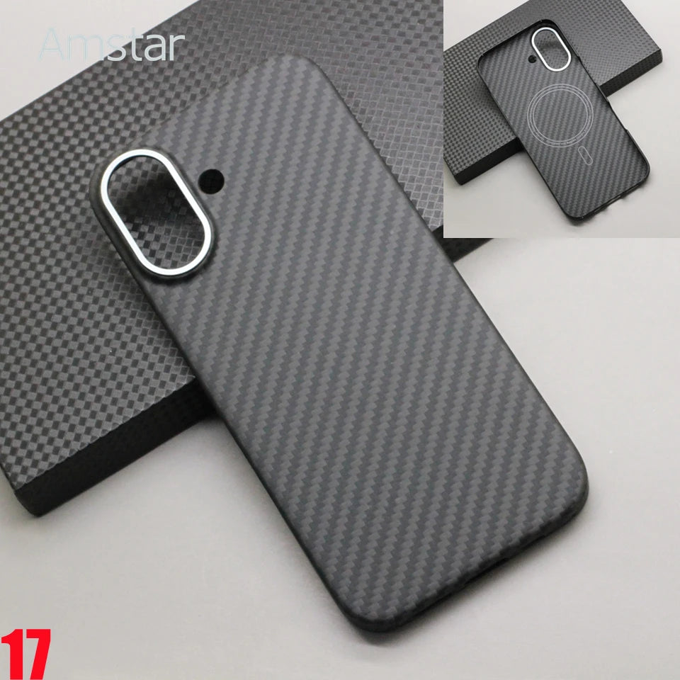 Amstar Magnetic Carbon Fiber Case for iPhone 17 Pro Max / 17 Pro Magsafe Case Aramid Fiber Magnetic Cover for iPhone 17 Air / 17