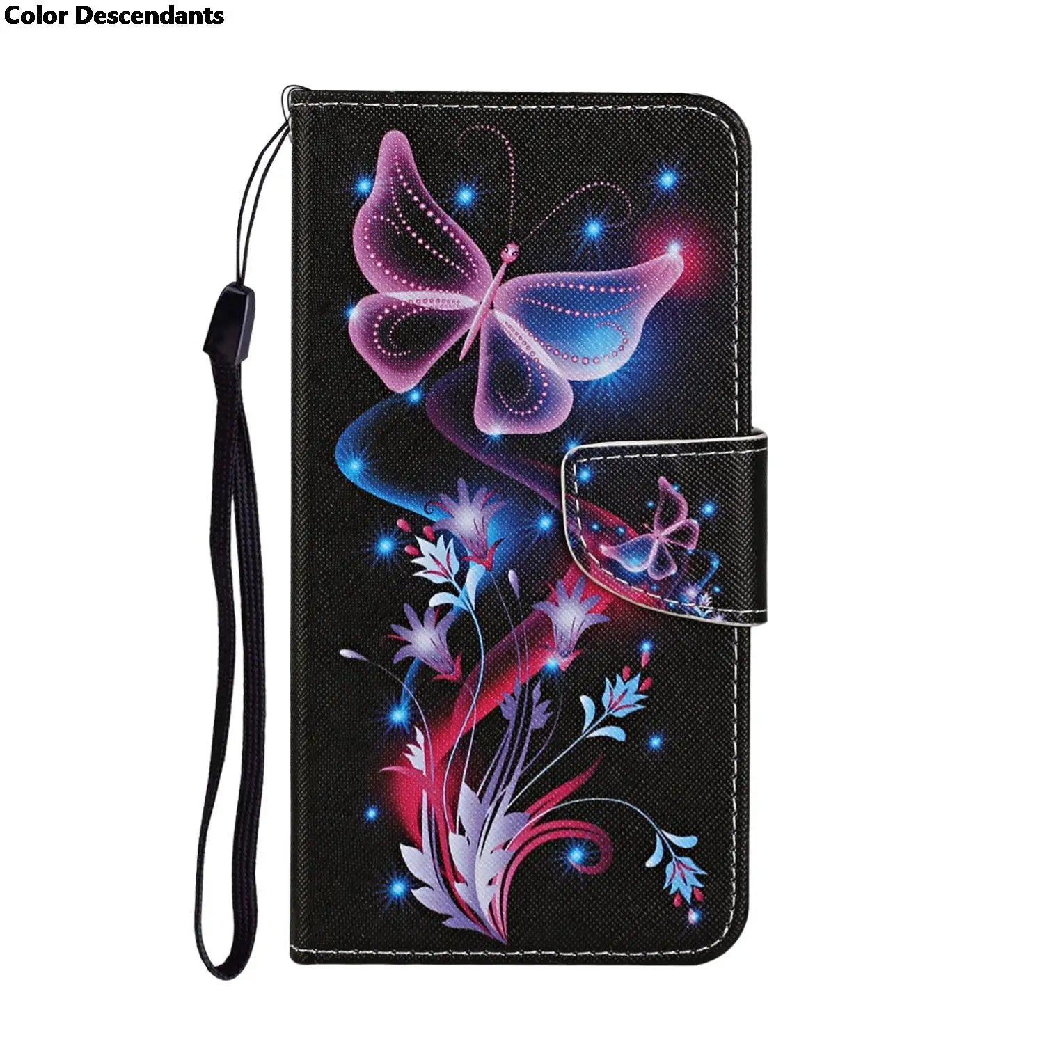 Painted Leather Case For iPhone 12 13 Pro Max mini SE 2020 15 Flip Wallet Card Slot Holder Phone Book Cover Flower Butterfly Cat