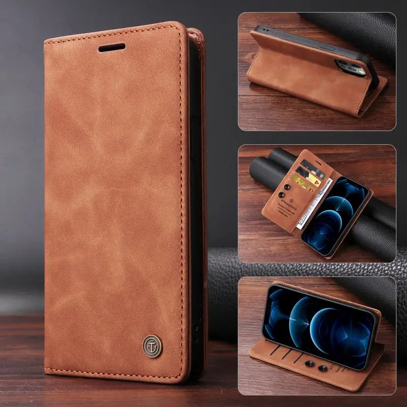 Leather Flip Case For iPhone 16 17 15 14 13 12 11 Pro Max Case For iPhone 17 Air 16E 13 12 X XR XS 6 8 7 Plus Shockproof Cover