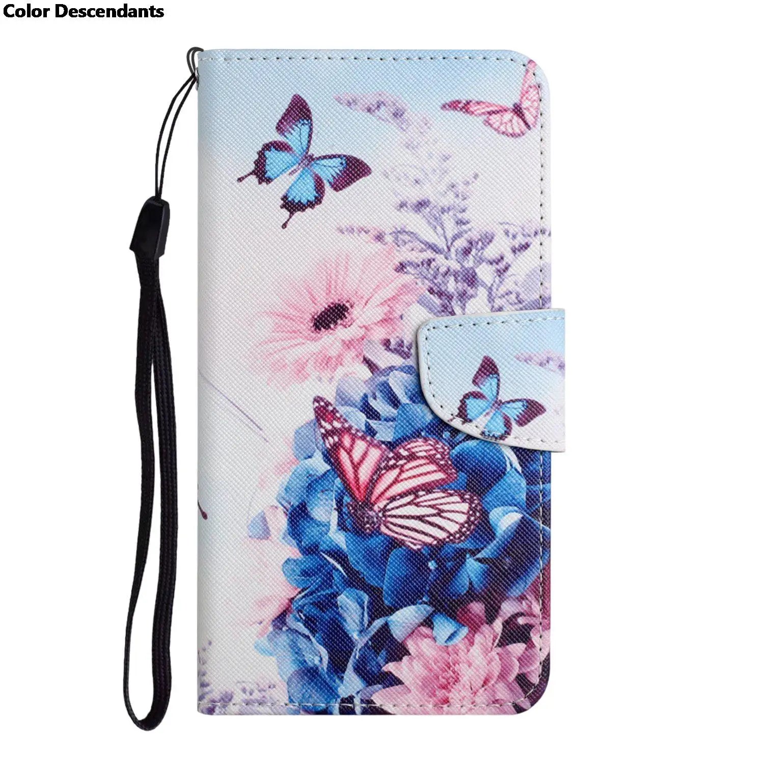 Painted Leather Case For iPhone 12 13 Pro Max mini SE 2020 15 Flip Wallet Card Slot Holder Phone Book Cover Flower Butterfly Cat