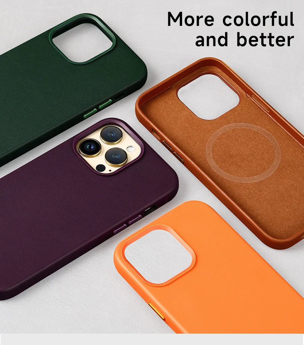 Luxury MagSafe Case for Apple iPhone 17 Pro Max 16 13 12 14 15 Plus Leather Official Style MacSafe Magnetic i Phone Cover Etui