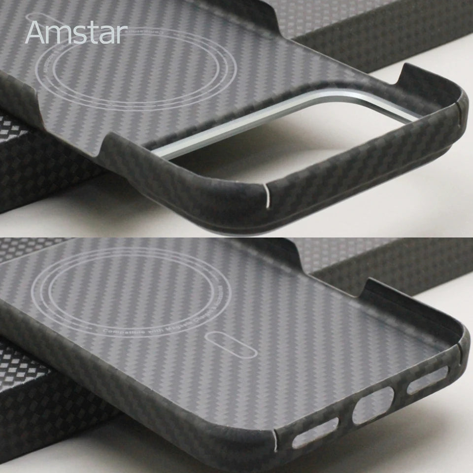Amstar Magnetic Carbon Fiber Case for iPhone 17 Pro Max / 17 Pro Magsafe Case Aramid Fiber Magnetic Cover for iPhone 17 Air / 17