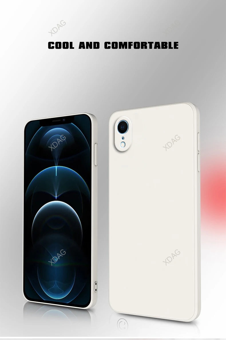 Original Square Phone Case for iPhone XR 5G Soft Back Cover Cute Liquid Silicone Shockproof Accessories Funda High Qualtiy Shell