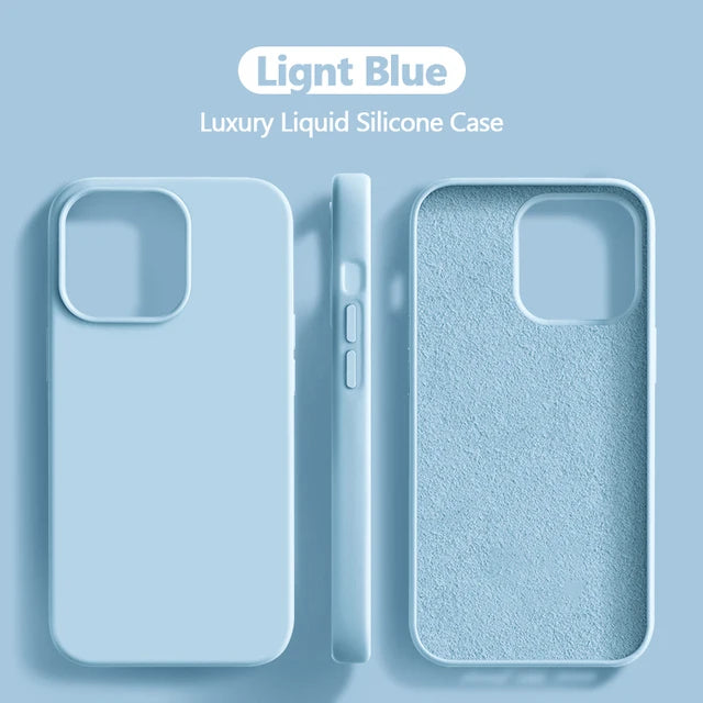 Luxury Liquid Silicone Case For iPhone 15 14 13 12 11 Pro Max Soft Cases For iPhone 12 13 mini X XR XS 8 7 Plus Shockproof Cover