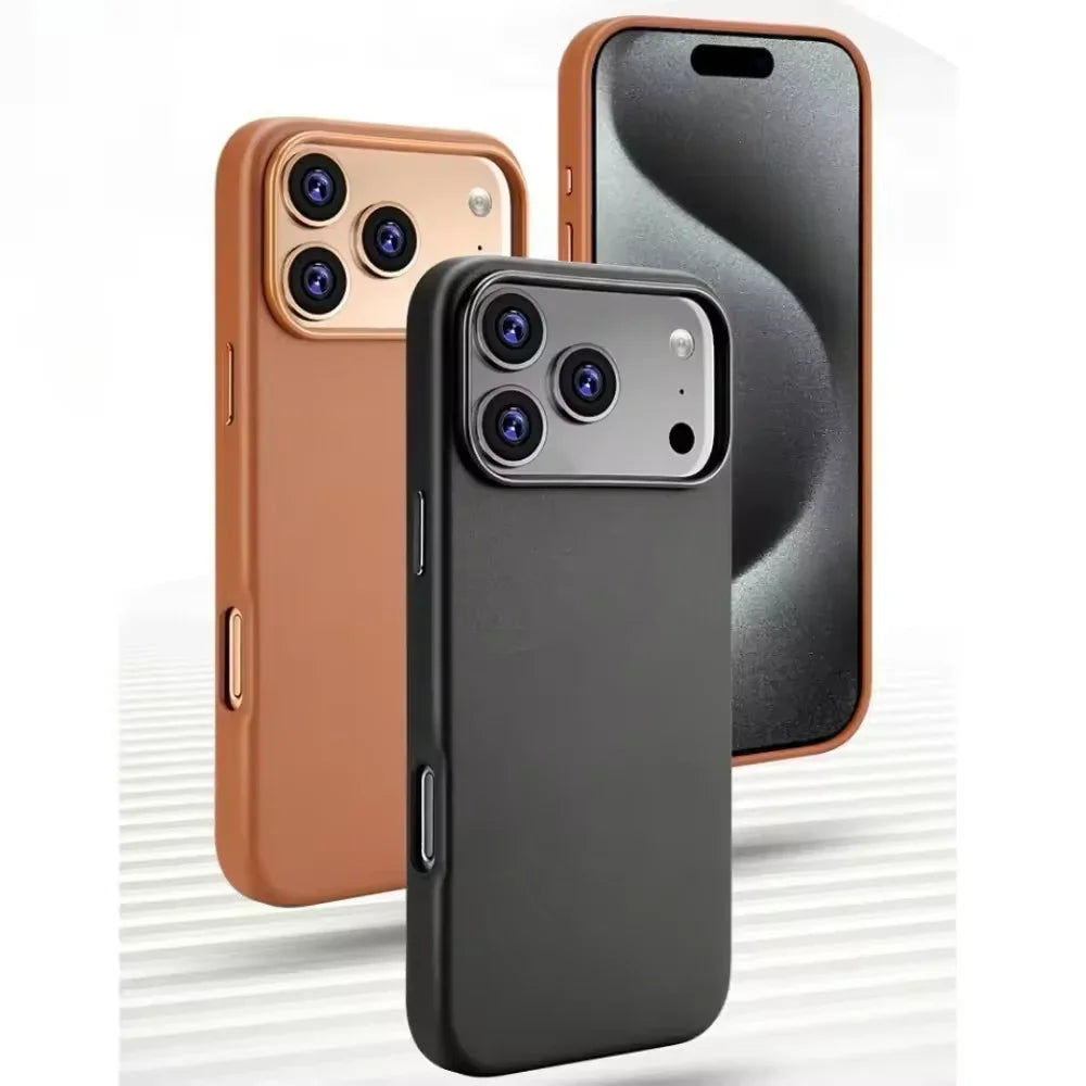 High-end Leather Phone Case for iPhone 17 Pro Max Air 16 15 Original Business Strong Magnetic Wireless Charging Protective Cover