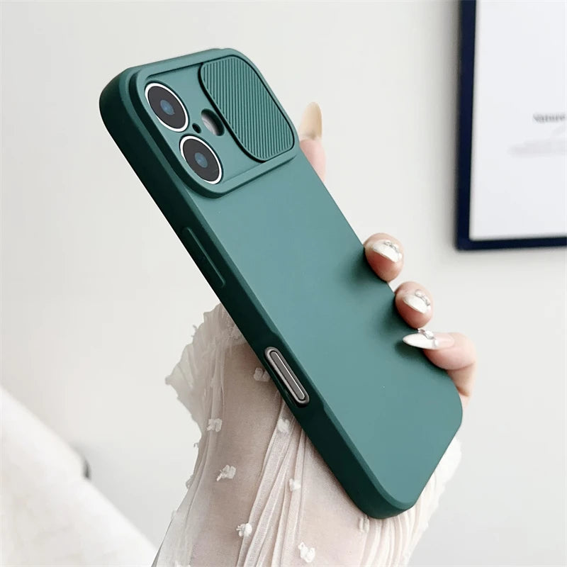 Slide Camera Lens Protection Case For iPhone 16 15 14 Plus 13 12 11 Pro X XS XR Max 8 7 Shockproof Bumper Soft Silicone Cover