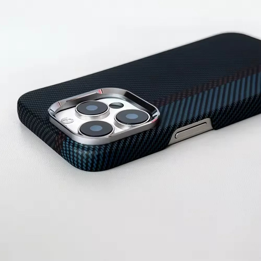 Luxury Carbon Fiber Texture Magnetic Phone Case for IPhone 17 14 15 16 Pro Max 17Po 17Air Alloy Lens Ultra Thin Hard PC Cover