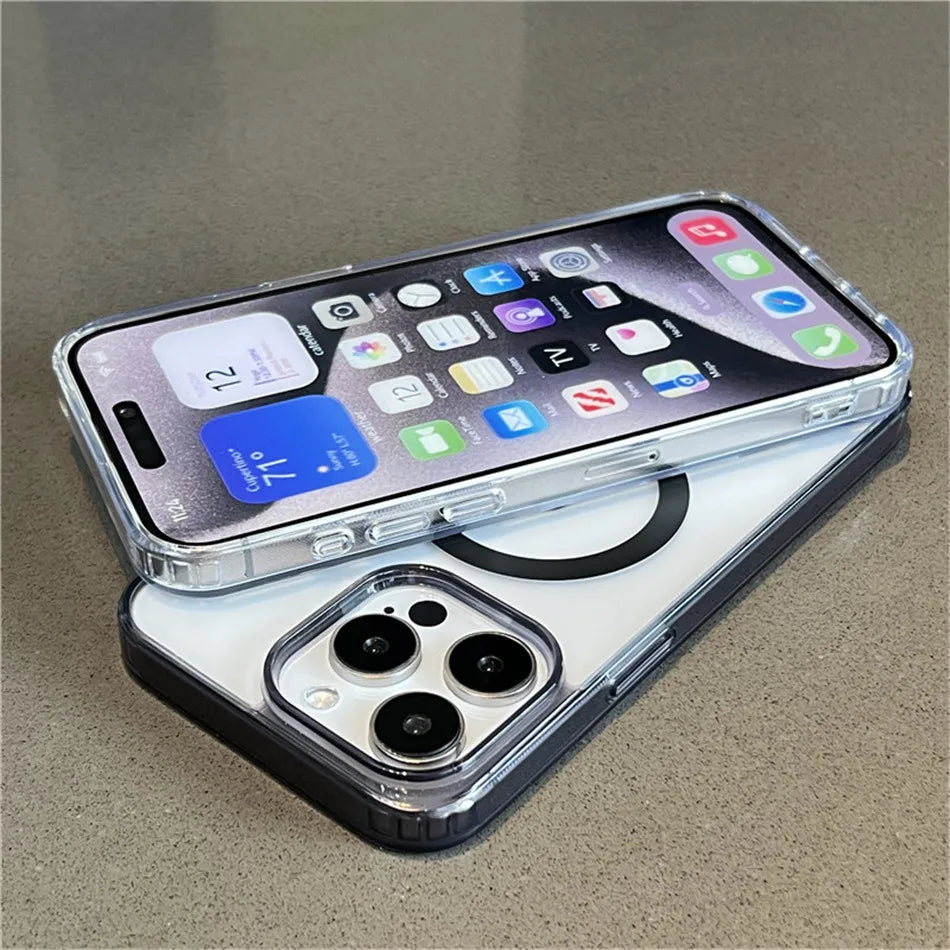 For Magsafe Magnetic Wireless Charge Case For iPhone 17 16 15 14 13 12 11 Pro Max Mini Plus Transparent Shockproof Bumper Cover