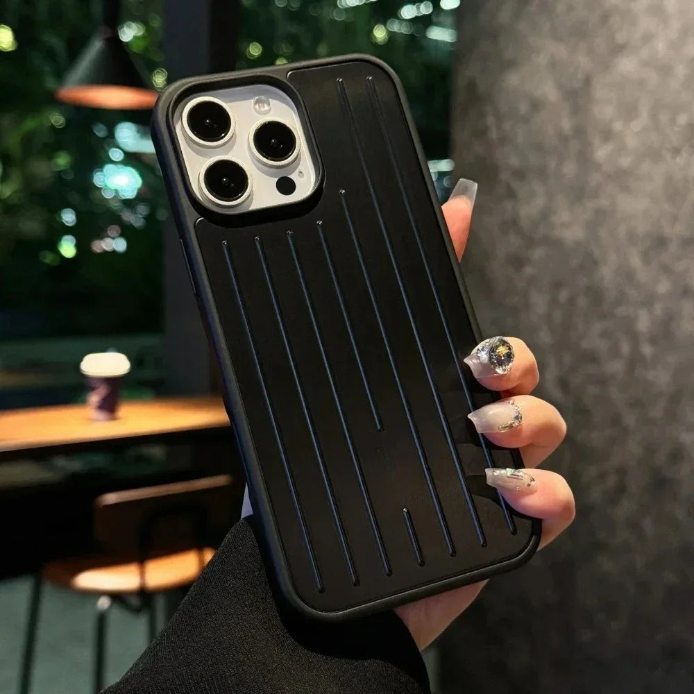 3D Corrugated Stripe Stylish Business Luggage Phone Case for IPhone 16 15 14 13 ProMax Cover Hard Shockproof Bumper Luxury Funda