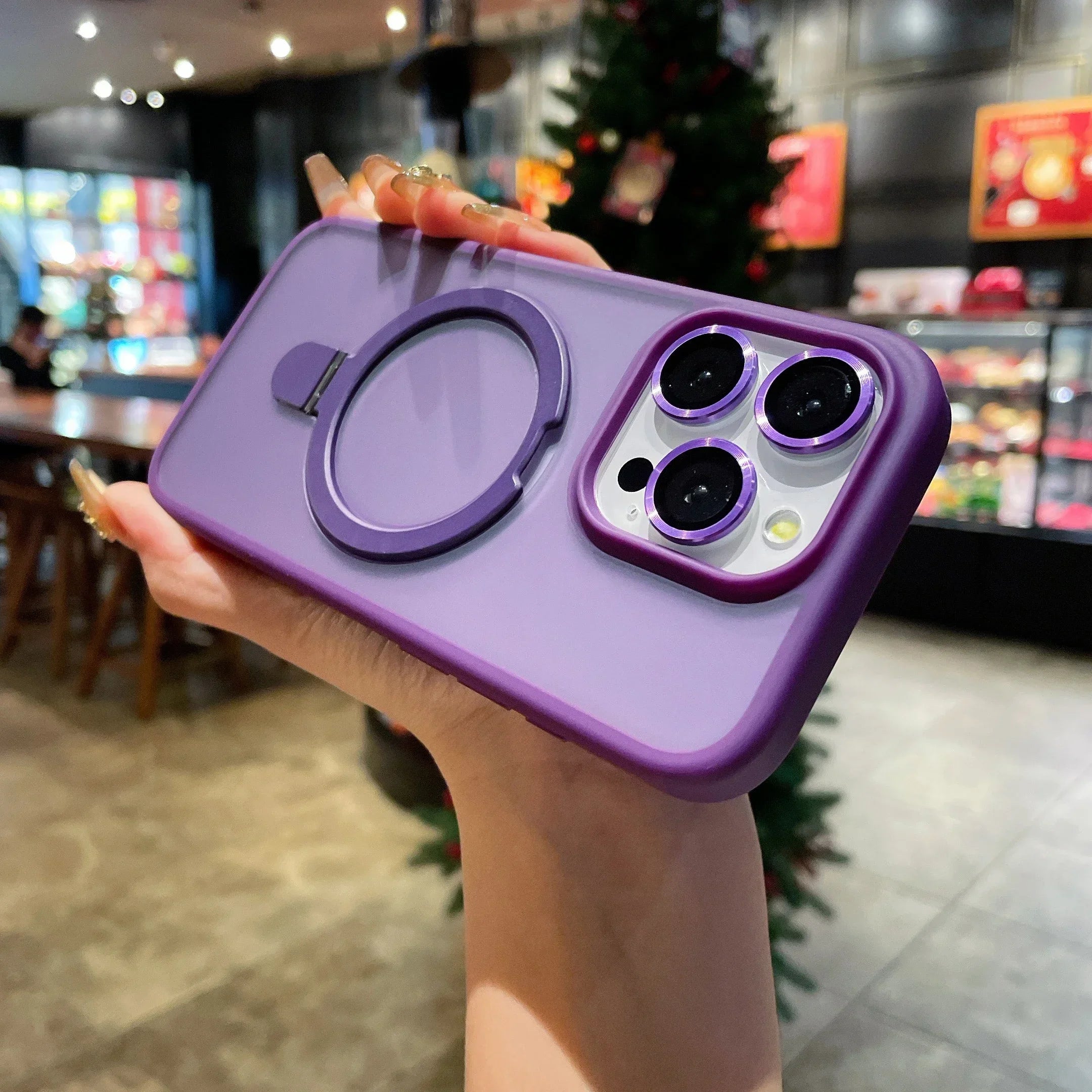 Matte Ring Holder Glass Lens Phone Case For iPhone 16 17 15 14 13 12 11 Pro Max For Magsafe Wireless Magnetic Hard Bumper Cover