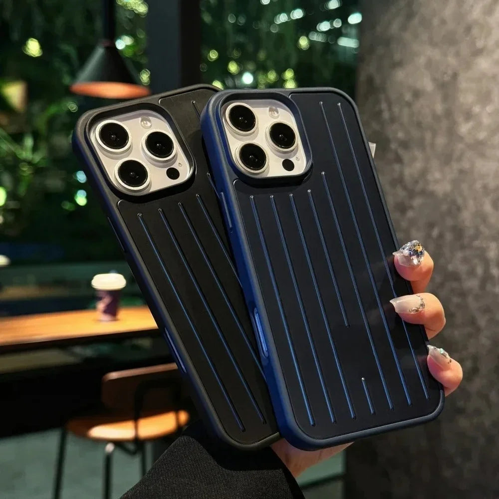 3D Corrugated Stripe Stylish Business Luggage Phone Case for IPhone 16 15 14 13 ProMax Cover Hard Shockproof Bumper Luxury Funda